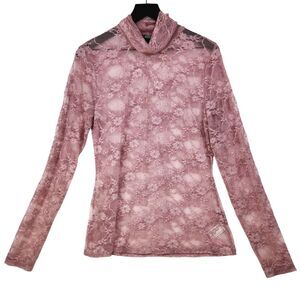 Wild Fable Mesh Top Juniors Large Pink Sheer Floral Metallic Lace Y2K Fairy